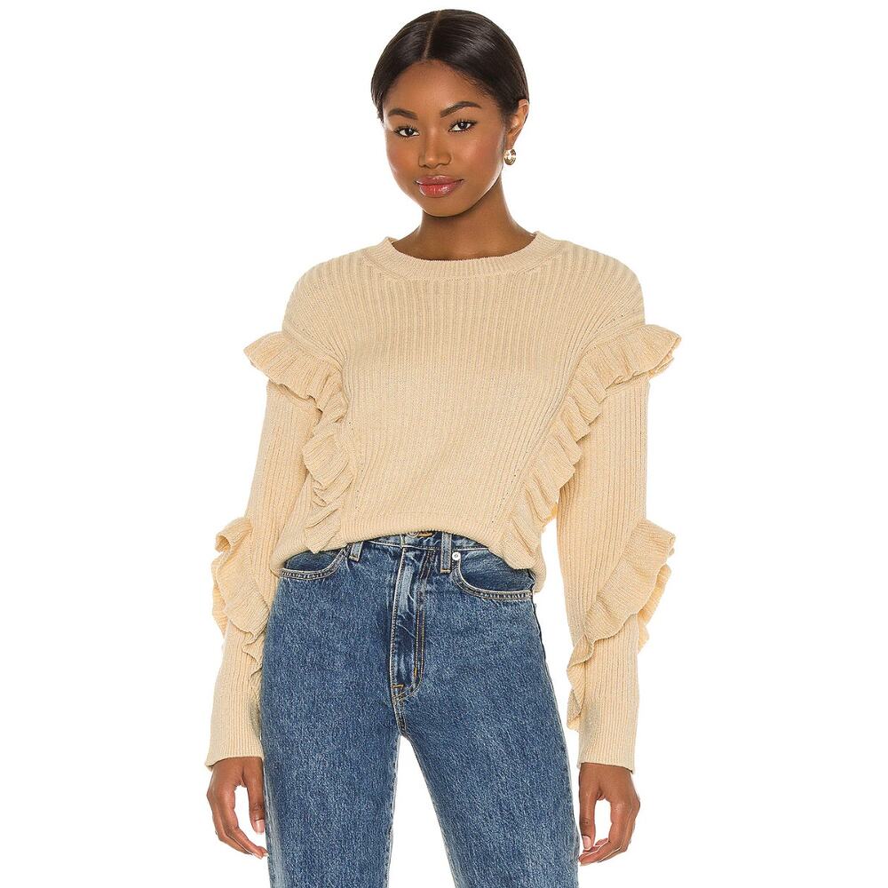 NWT Tularosa Revolve Quinn Ribbed Ruffle Sweater L Large Beige Tan